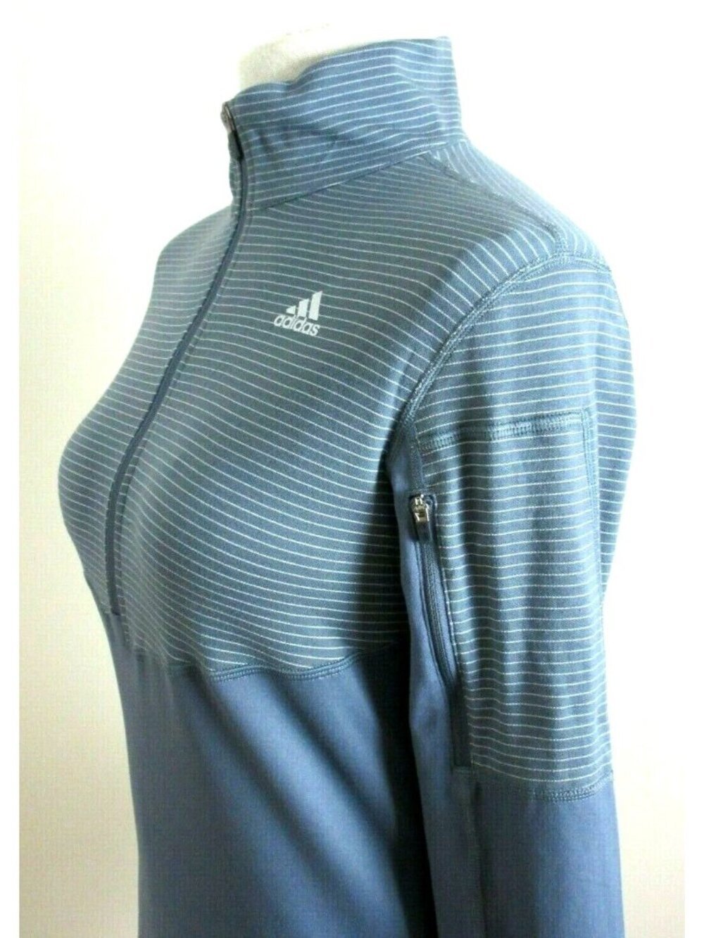 Adidas Women's Climalite 1/2 Zipper Pullover Onyx Grey White Striped NEW - Picture 2 of 5